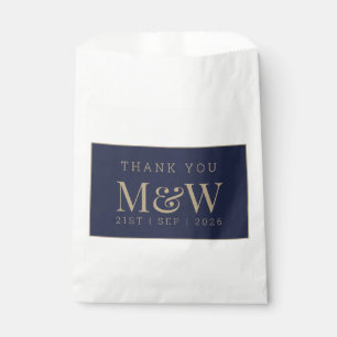 Modern Navy Gold Monogram Wedding Thank You Favor Bag