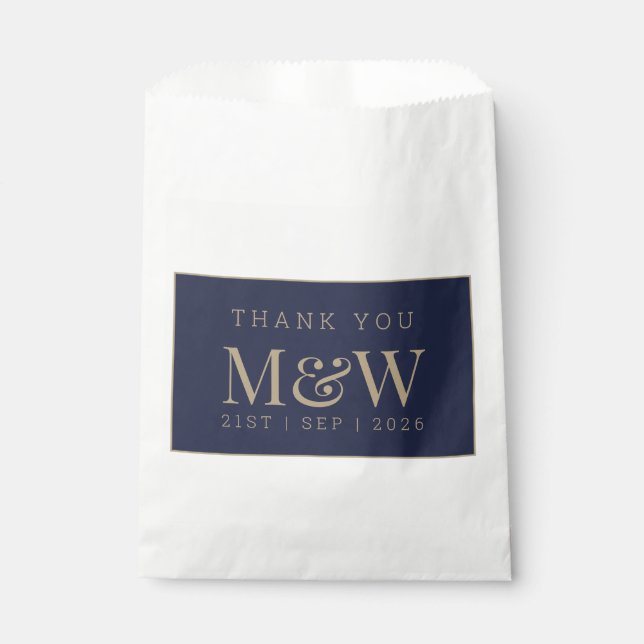 Modern Navy Gold Monogram Wedding Thank You  Favor Bag (Front)