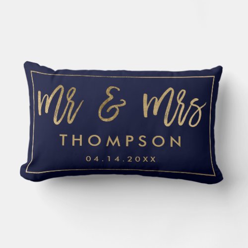 Modern navy gold Mr and Mrs wedding keepsake names Lumbar Pillow