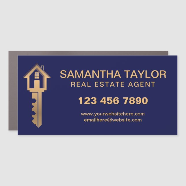 Modern Navy Gold Professional Real Estate Photo Car Magnet (Front)