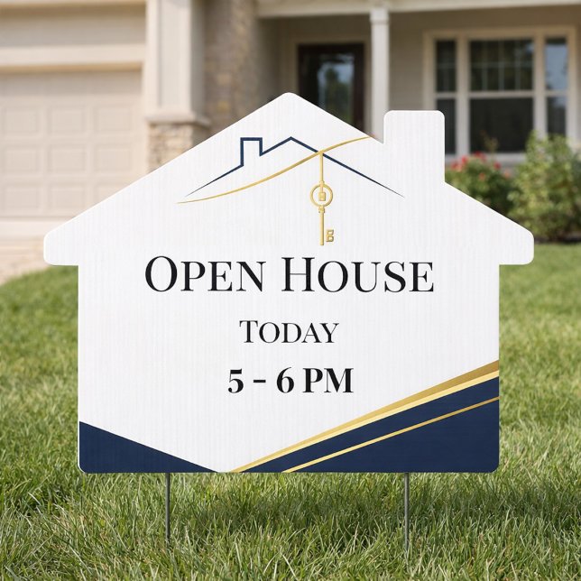 Modern Navy Gold Real Estate Open House Sign (Creator Uploaded)
