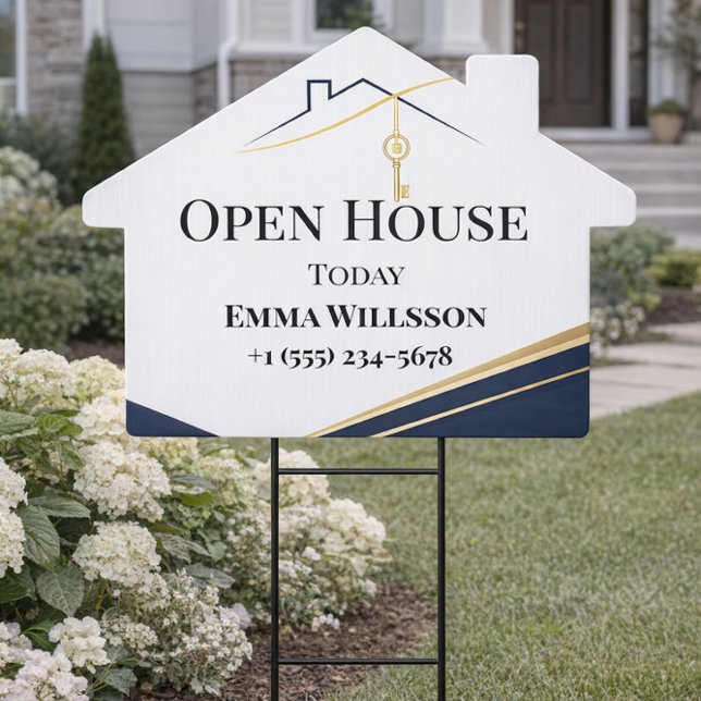 Modern Navy Gold Real Estate Open House Sign (Creator Uploaded)