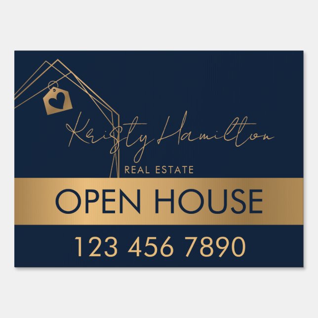 modern navy gold real estate professional realtor sign (Front)