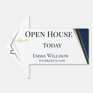Modern Navy Gold Realtor Open House Arrow Sign