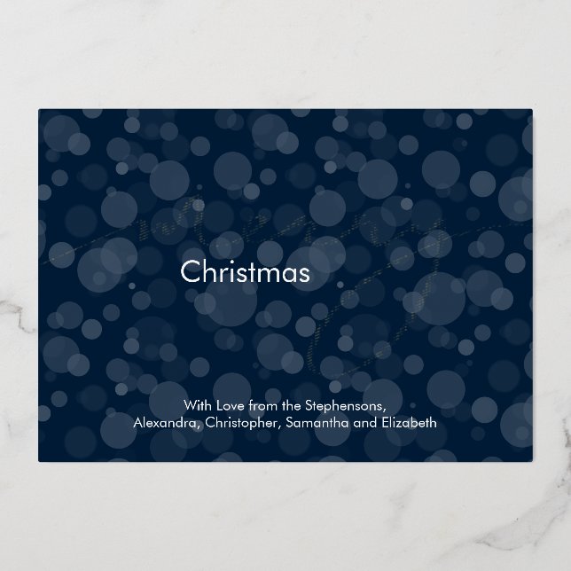 Modern Navy Gold Script Bokeh Merry Christmas Foil Invitation (Front)