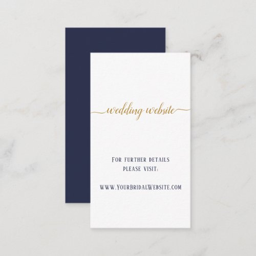 Modern Navy Gold Script Minimal Wedding Website Enclosure Card
