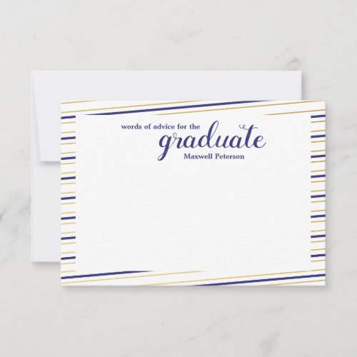 Modern Navy  Gold Striped Graduate Word of Advice Invitation