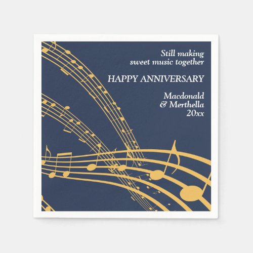 Modern Navy Gold SWEET MUSIC Happy Anniversary Napkins