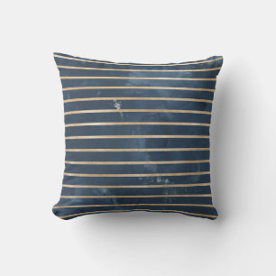 Modern Navy Gold Watercolor Horizontal Stripe Throw Pillow