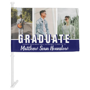 Modern Navy Graduate 3 Photo Collage Graduation Car Flag