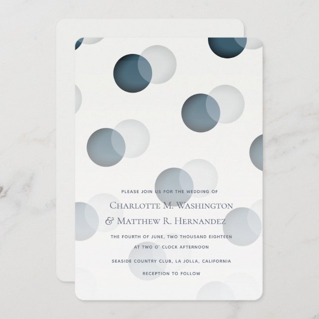 Modern Navy Gray Dot Pattern Wedding Invitation (Front/Back)