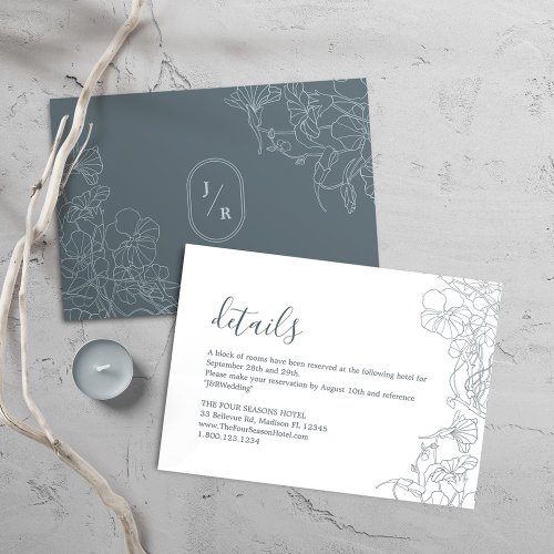 Modern Navy Gray White Wedding Details Enclosure Card