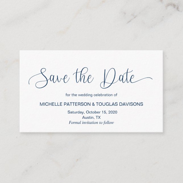 Modern Navy Hand Lettered design, Save the date Enclosure Card (Front)