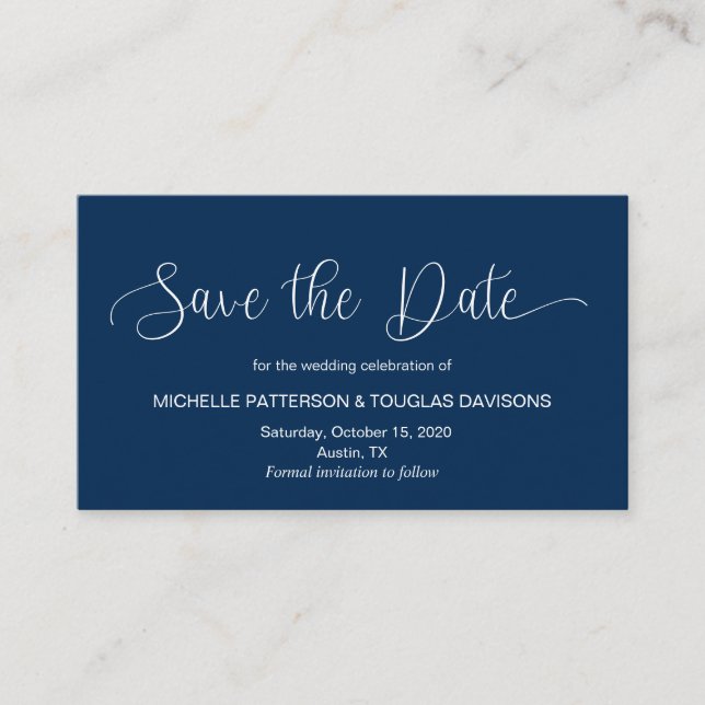 Modern Navy Hand Lettered design, Save the date Enclosure Card (Front)