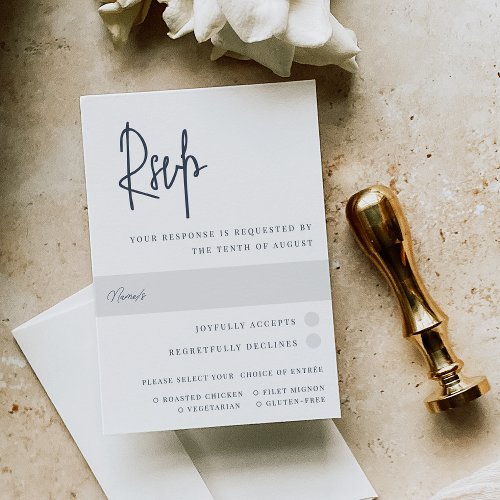 Modern Navy Handwritten Script Wedding Meal Choice RSVP Card