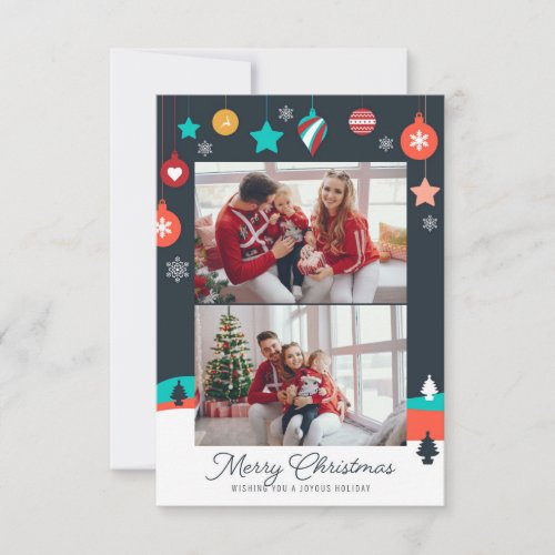 Modern Navy Holiday Ornament Shower Card