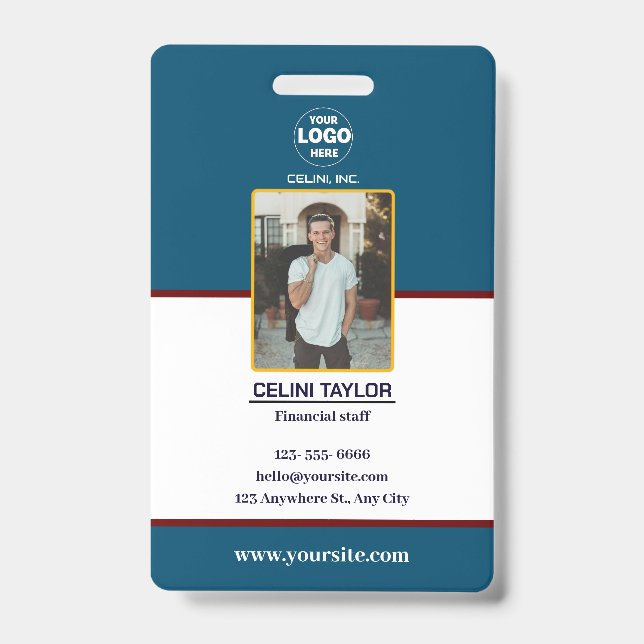 Modern Navy ID Card with Photo & Logo Badge (Front)