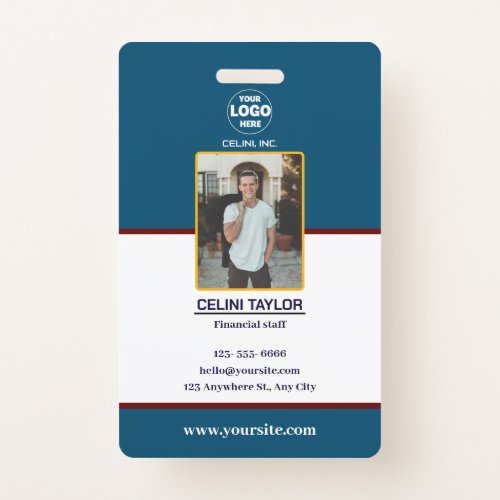 Modern Navy ID Card with Photo  Logo Badge