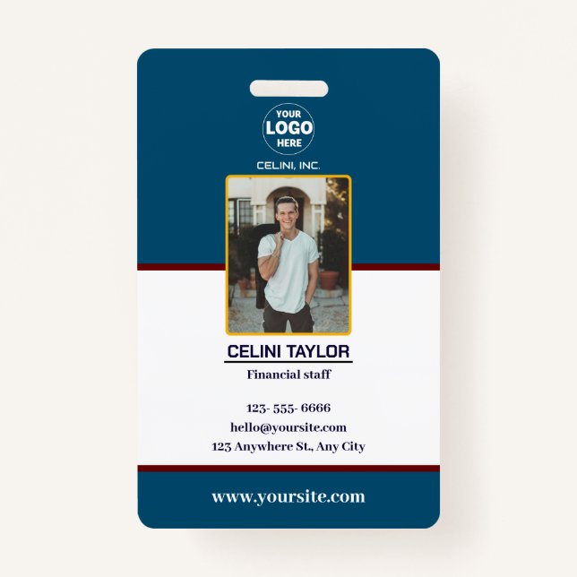Modern Navy ID Card with Photo & Logo Badge (Front)