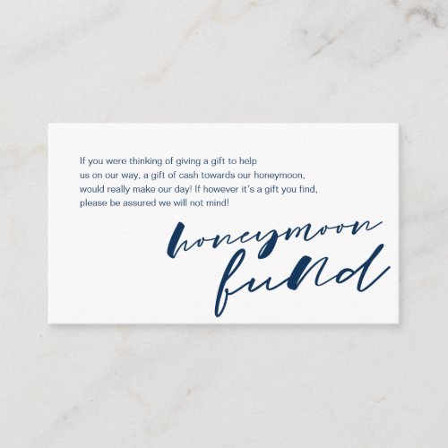 Modern Navy ink minimalism font Honeymoon Fund Enclosure Card