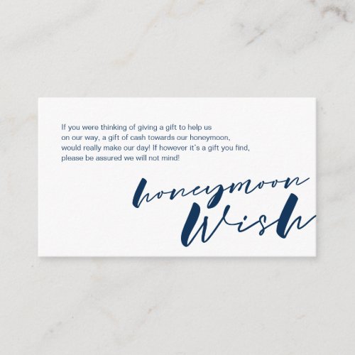 Modern Navy ink minimalism font Honeymoon Wish Enclosure Card