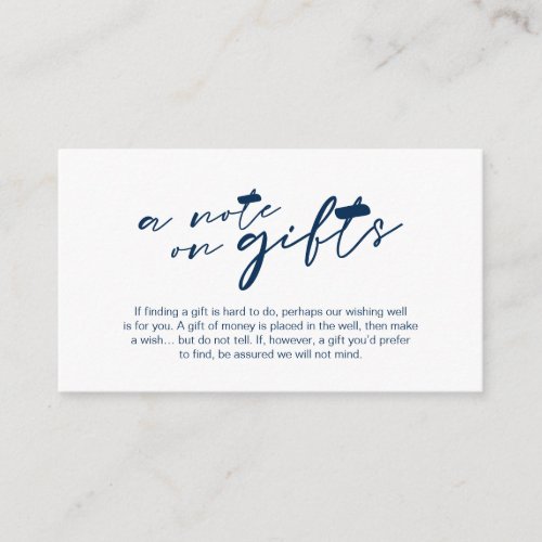 Modern Navy ink minimalist font A note on gifts Enclosure Card