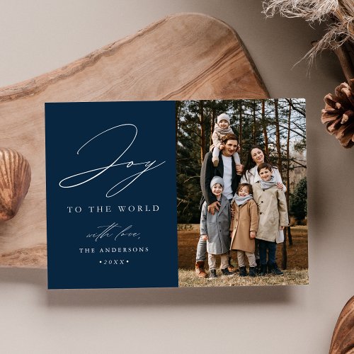 Modern Navy Joy to the World Photo Holiday Card