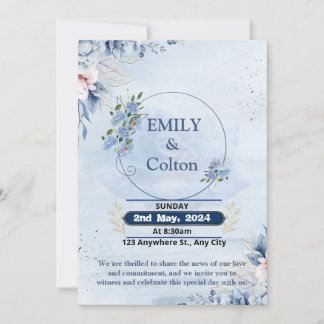 modern navy & light blue flowers wedding invitatio invitation