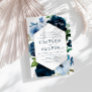 modern navy & light blue flowers wedding invitation