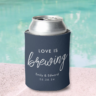 Modern Navy Love is Brewing Wedding Favor Can Cooler
