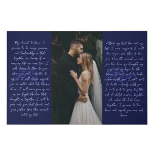Modern Navy Marriage Photograph Wedding Vow Art Faux Canvas Print