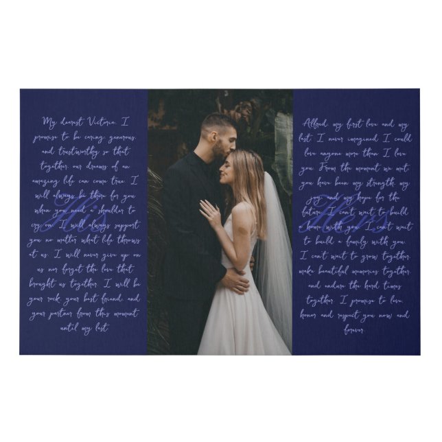 Modern Navy Marriage Photograph Wedding Vow Art Faux Canvas Print (Front)