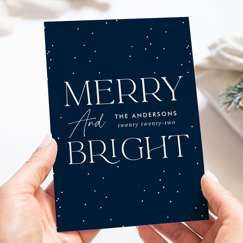 Modern Navy Merry and Bright Non_Photo Holiday Card