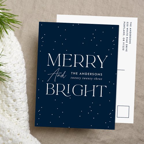 Modern Navy Merry and Bright Non_Photo Holiday Postcard