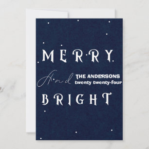 Modern Navy Merry & Bright Non-Photo Holiday Card