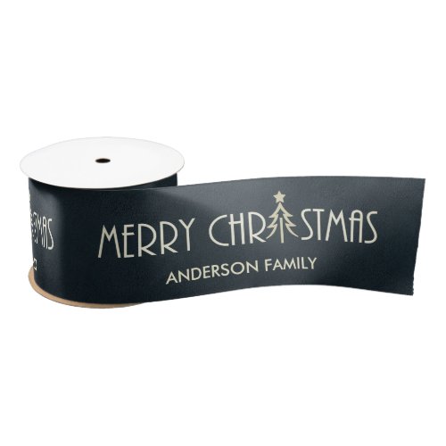 MODERN NAVY MERRY CHRISTMAS DOODLE HOLIDAY CUSTOM SATIN RIBBON