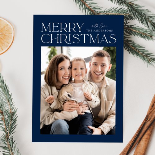 Modern Navy Merry Christmas Photo Holiday Card