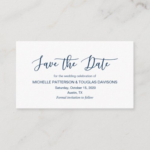 Modern Navy minimalism font Wedding Save the date Enclosure Card