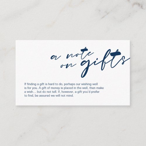 Modern Navy minimalist ink font A note on gifts Enclosure Card