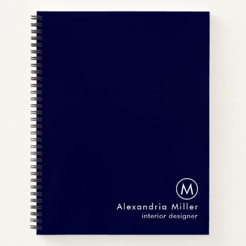 Modern Navy Minimalist Monogram Notebook