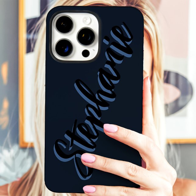 Modern Navy Minimalist Script Name Case-Mate iPhone Case (Creator Uploaded)