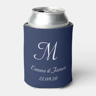 Modern Navy Monogram Wedding Party Favor  Can Cooler