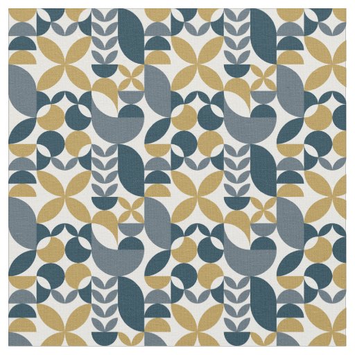 Modern Navy Mustard Abstract Geometric Pattern Fabric