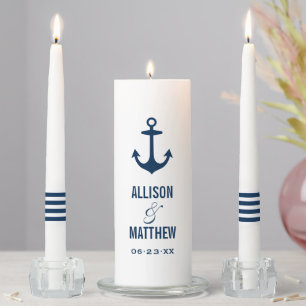 Modern Navy Nautical Anchor Wedding Monogram Unity Candle Set