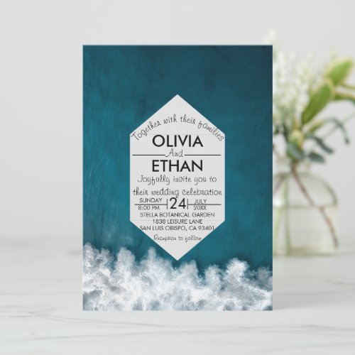 Modern navy nautical coastal Wedding Invitation