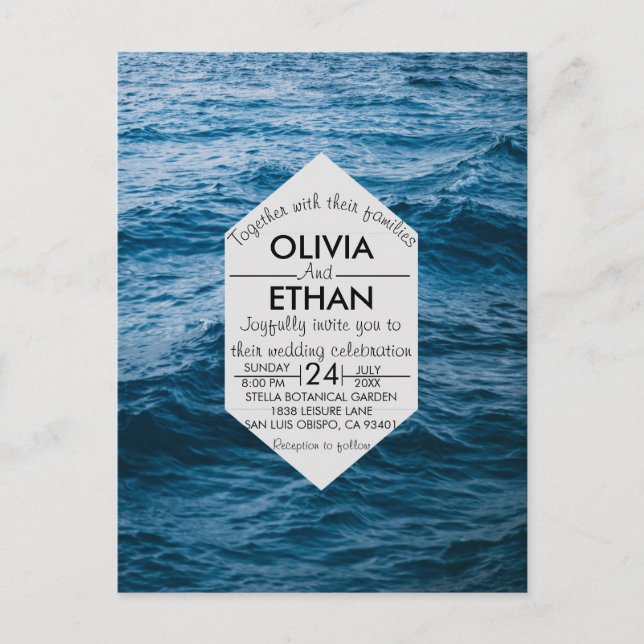 Modern navy nautical invitation postcard (Front)