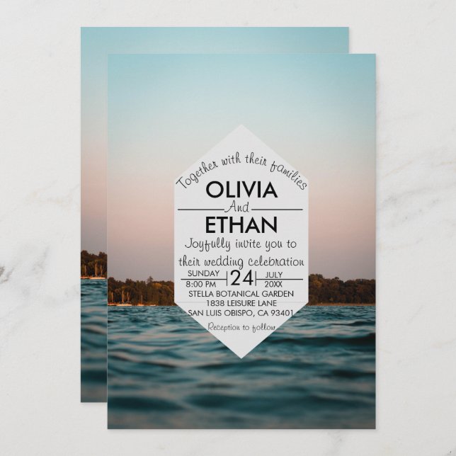 Modern navy nautical Wedding Invitation (Front/Back)