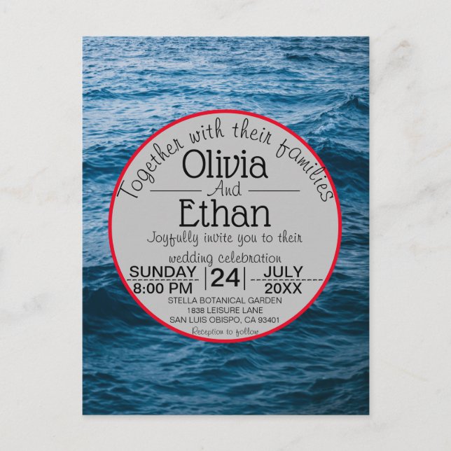 Modern navy nautical wedding invitation postcard (Front)
