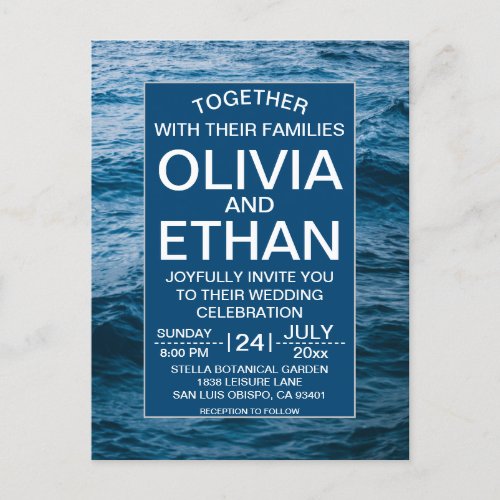 Modern navy nautical Wedding invitation Postcard