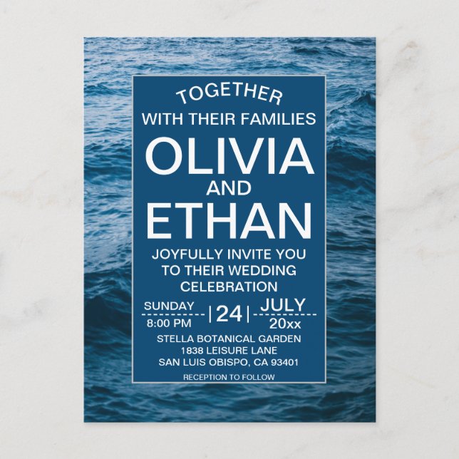 Modern navy nautical Wedding invitation Postcard (Front)